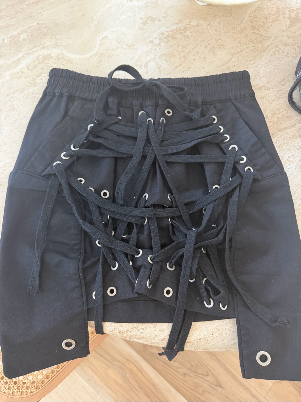 Black Lace-Up Skirt with Grommet Detail
